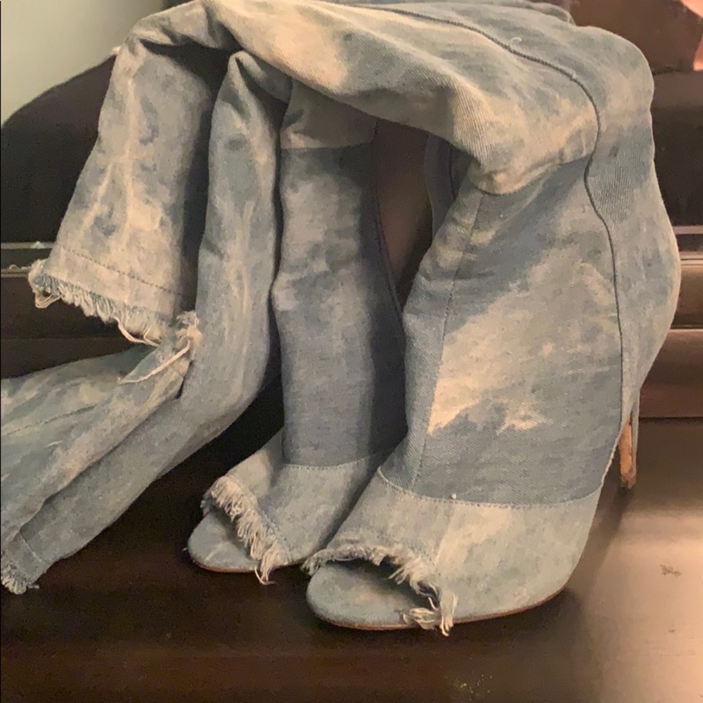 Over the knee denim boots